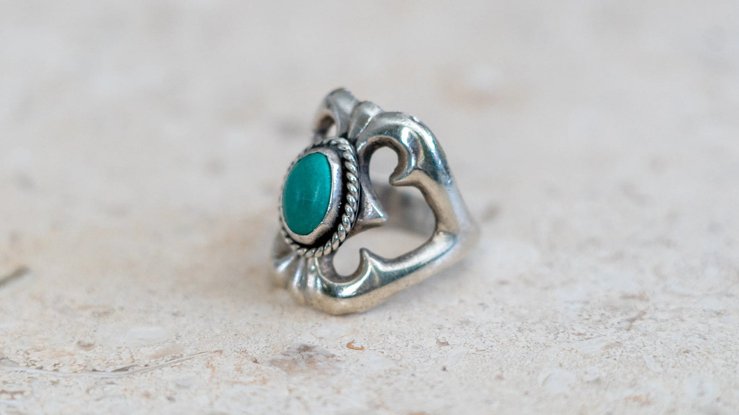 Mid Century Sand Cast Turquoise Ring #1 Size-10
