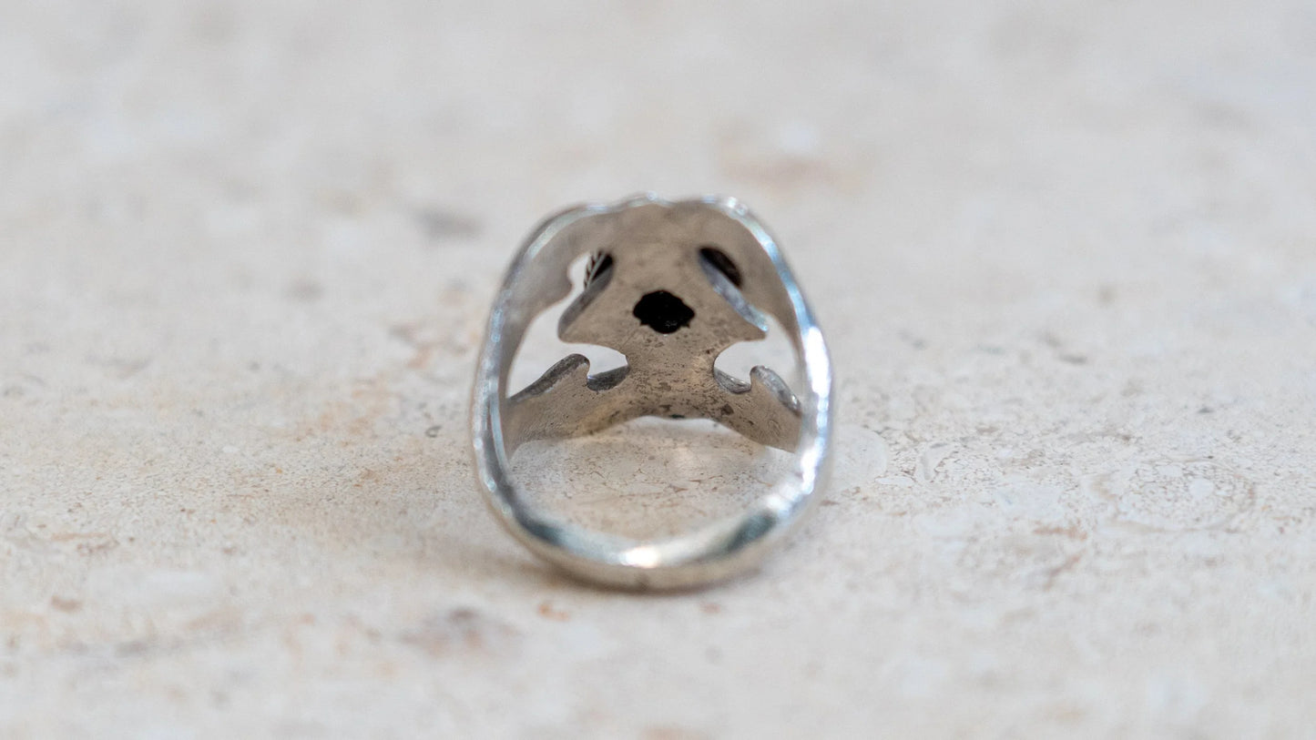 Mid Century Sand Cast Turquoise Ring #1 Size-10
