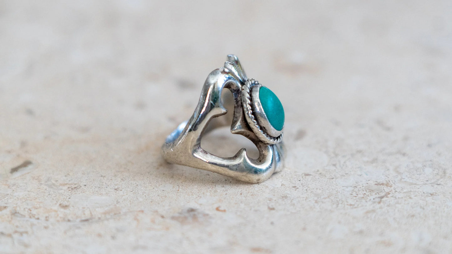 Mid Century Sand Cast Turquoise Ring #1 Size-10