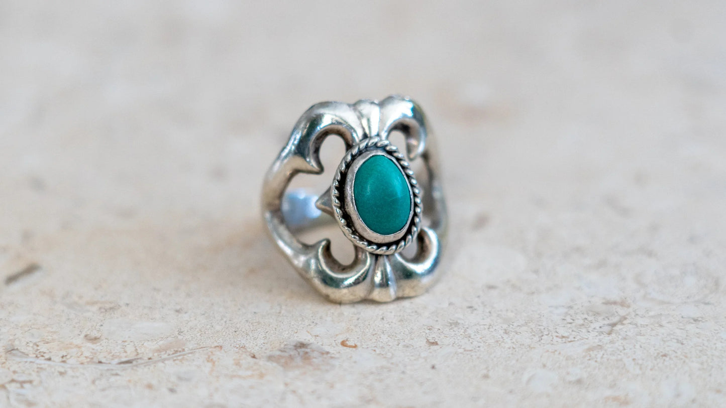 Mid Century Sand Cast Turquoise Ring #1 Size-10