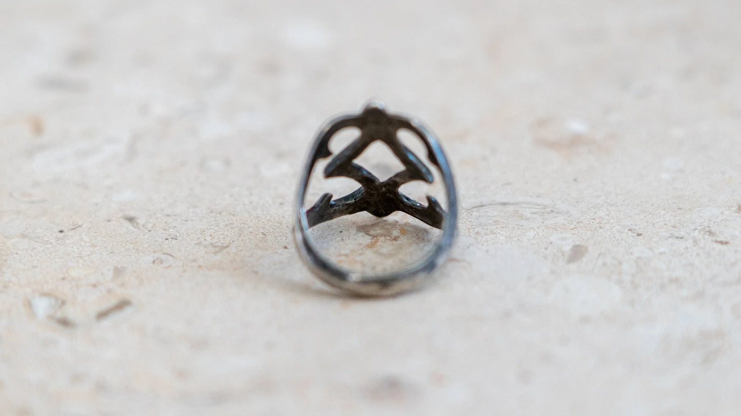 Mid Century Sand Cast Sterling Ring #2 Size-8