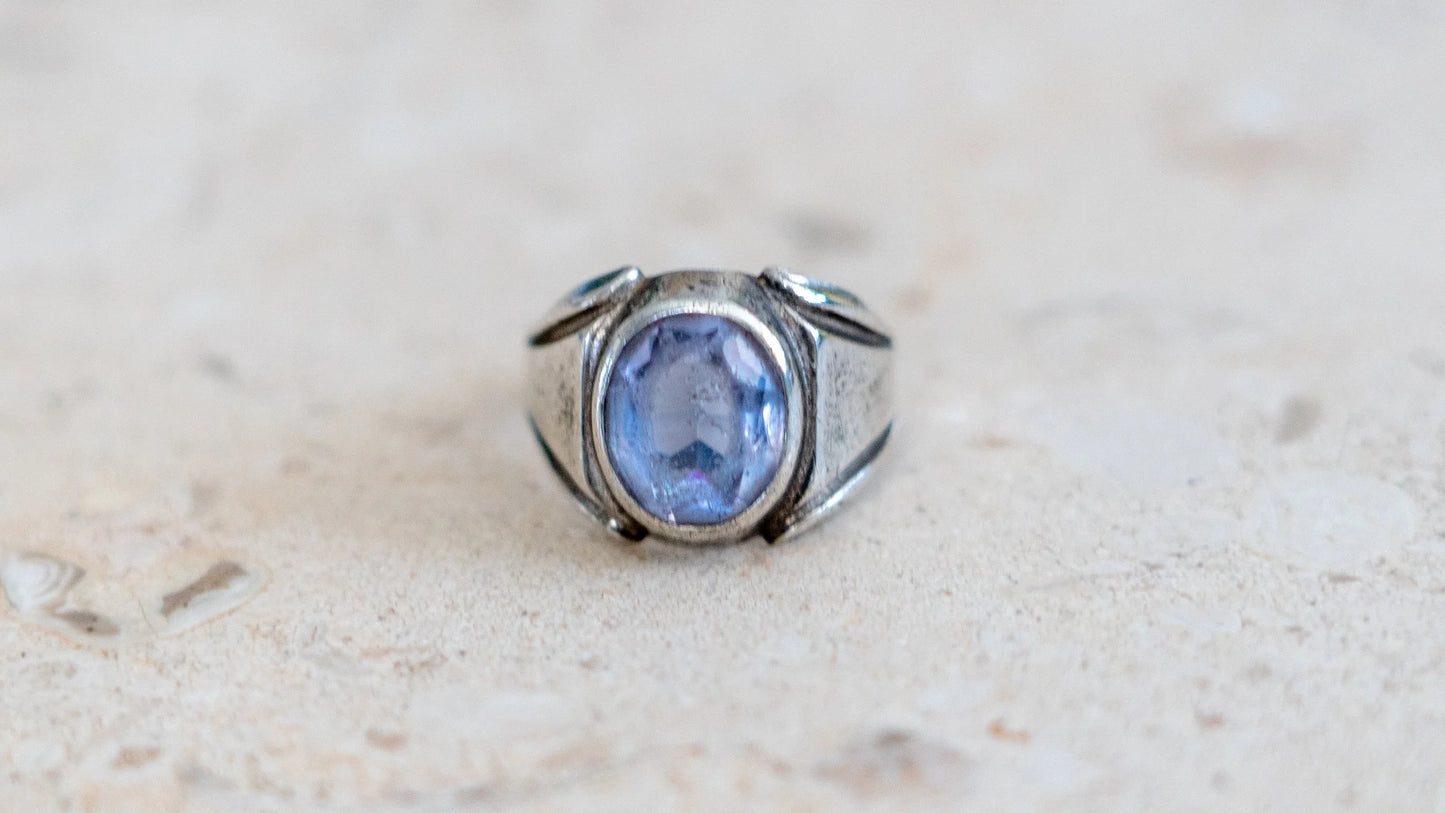 1940s Art Deco Styled Faux Sapphire Gents Ring Size-8