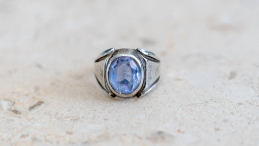 1940s Art Deco Styled Faux Sapphire Gents Ring Size-8