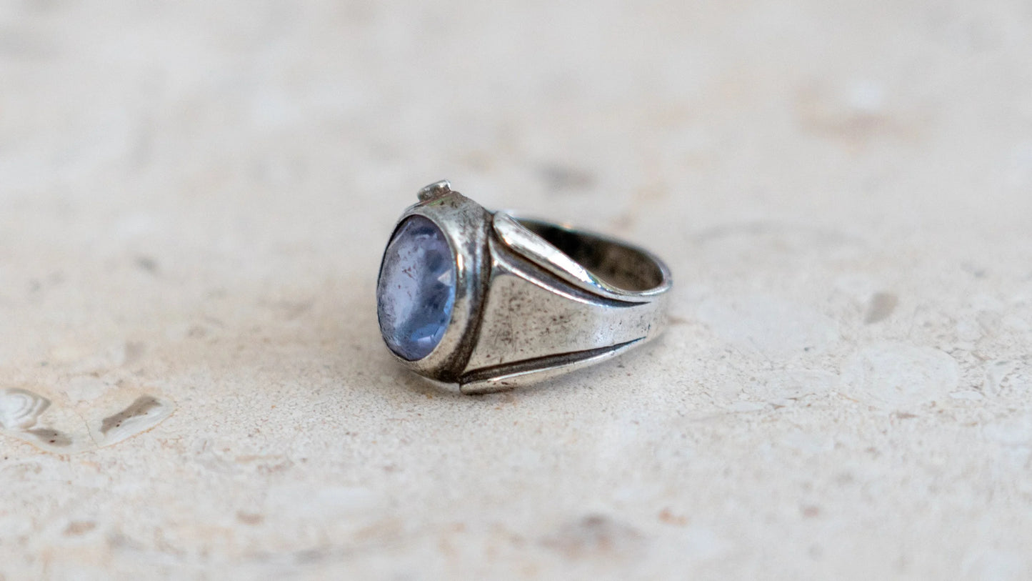 1940s Art Deco Styled Faux Sapphire Gents Ring Size-8