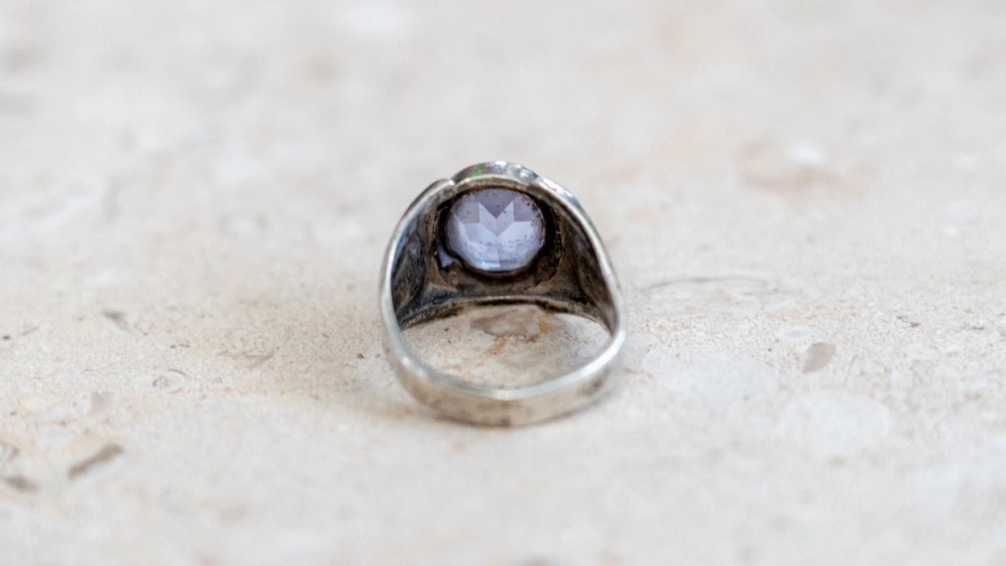 1940s Art Deco Styled Faux Sapphire Gents Ring Size-8