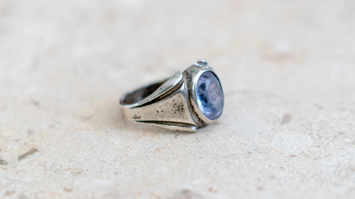 1940s Art Deco Styled Faux Sapphire Gents Ring Size-8