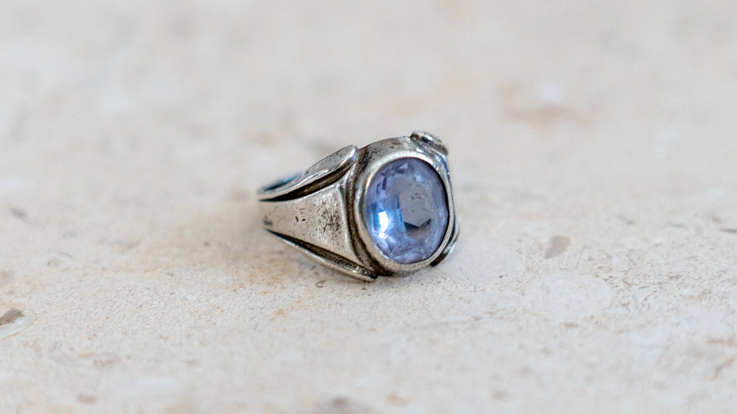 1940s Art Deco Styled Faux Sapphire Gents Ring Size-8