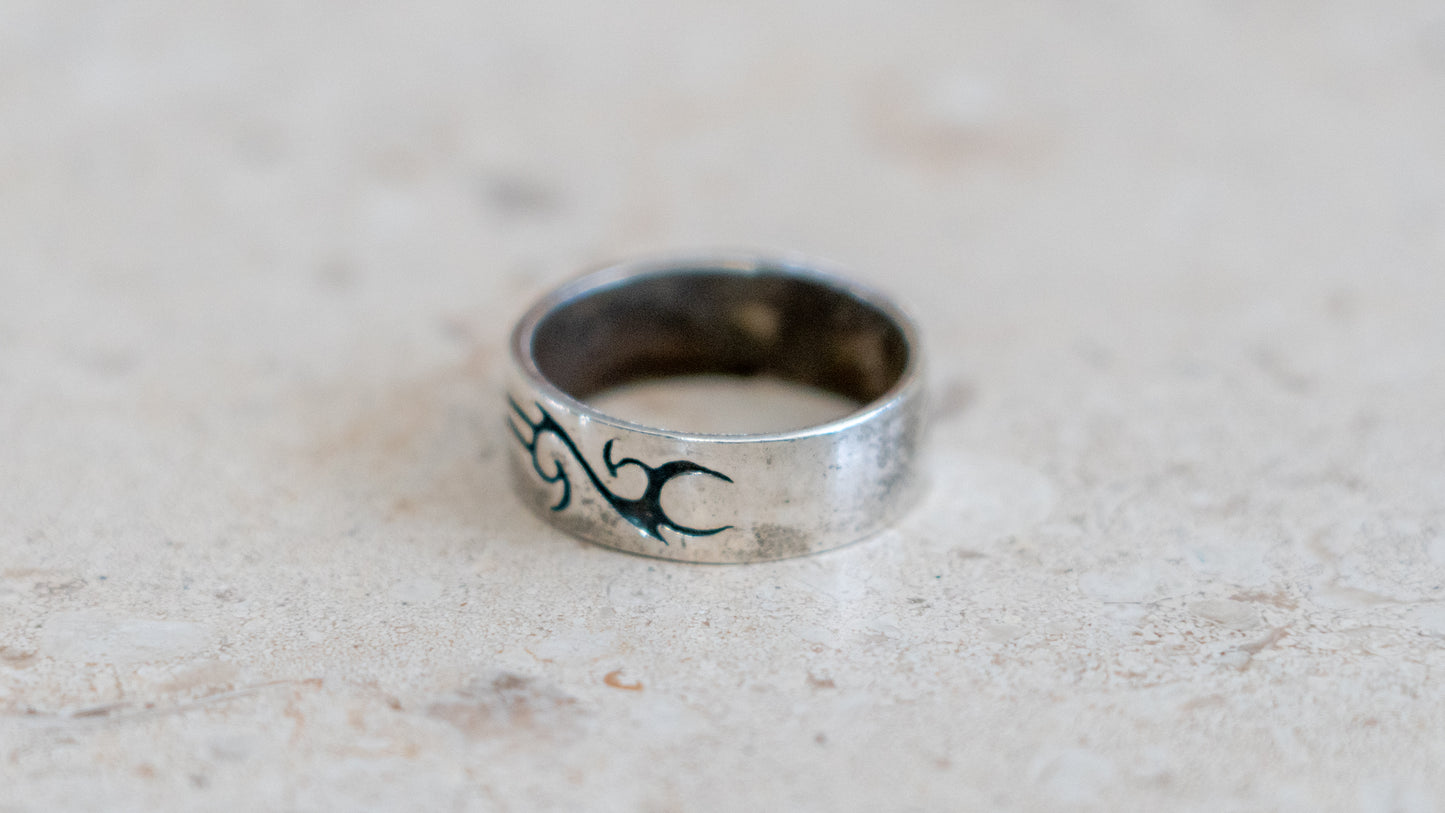 Deadstock 1990s Tribal Sterling Silver Band Ring Size-11