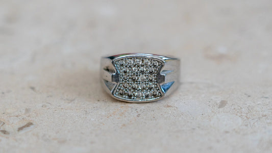 Blinged Out 1980s Chrome CZ Diamond Ring Size-12