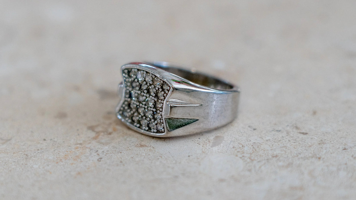 Blinged Out 1980s Chrome CZ Diamond Ring Size-12