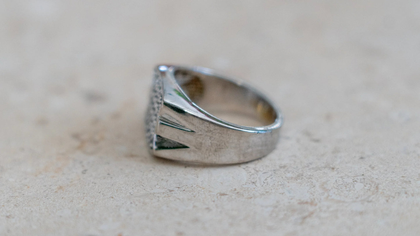 Blinged Out 1980s Chrome CZ Diamond Ring Size-12