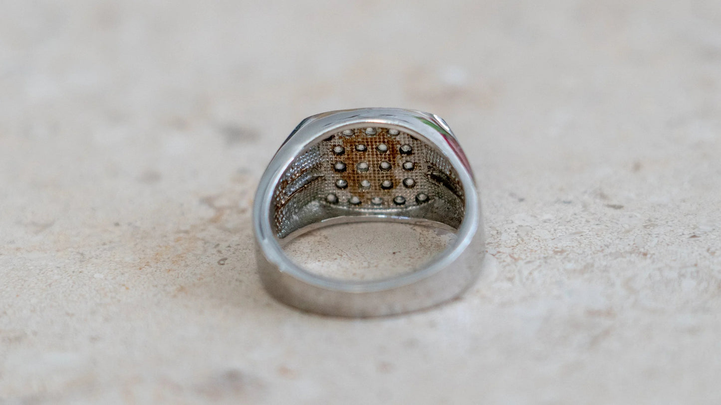 Blinged Out 1980s Chrome CZ Diamond Ring Size-12