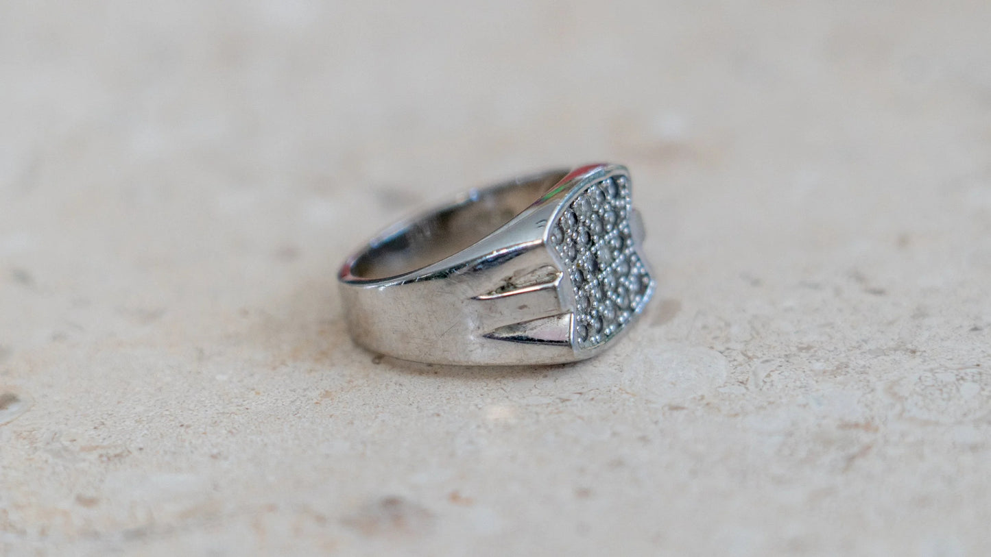 Blinged Out 1980s Chrome CZ Diamond Ring Size-12
