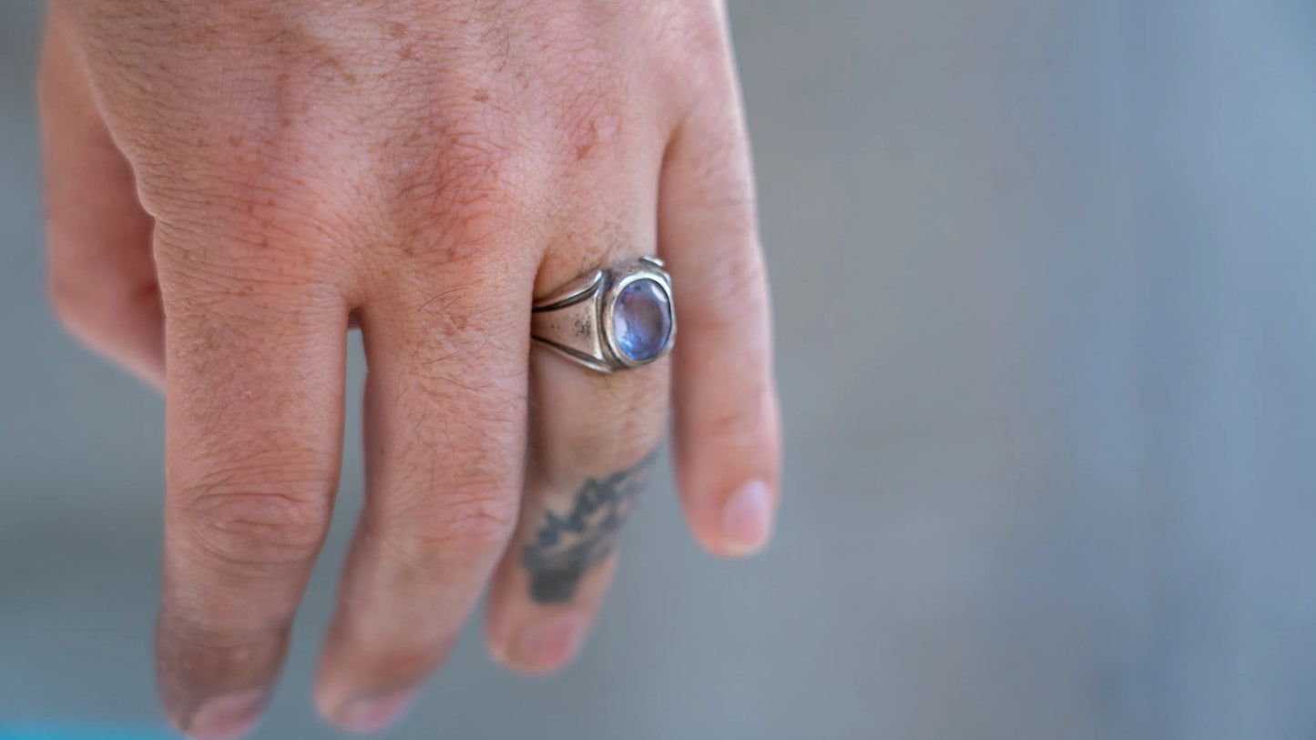 1940s Art Deco Styled Faux Sapphire Gents Ring Size-8