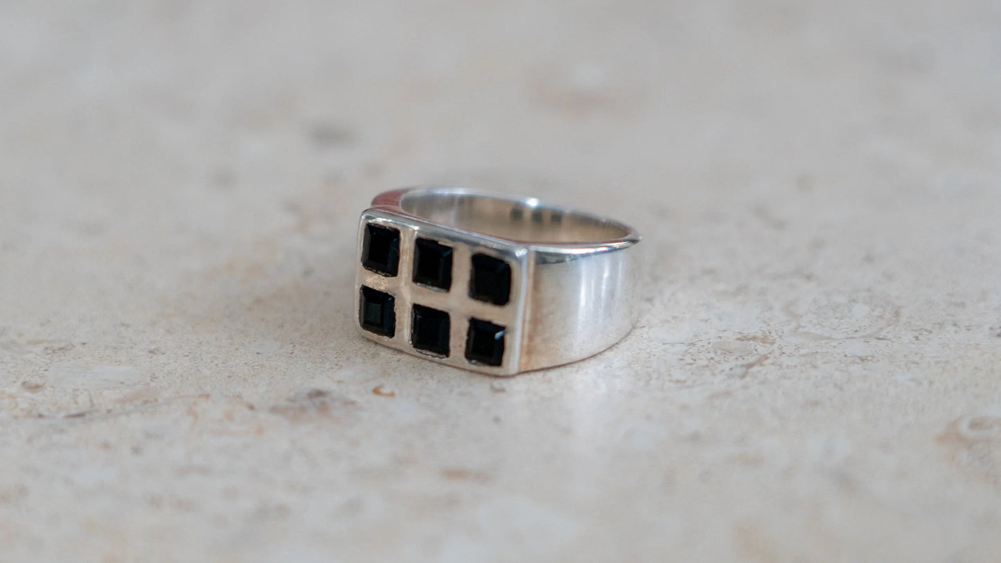 Unique 6 Piece Hematite Inlay Ring Size-11