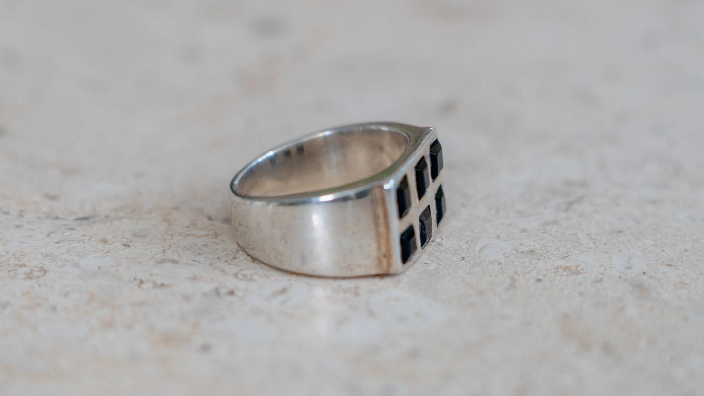 Unique 6 Piece Hematite Inlay Ring Size-11
