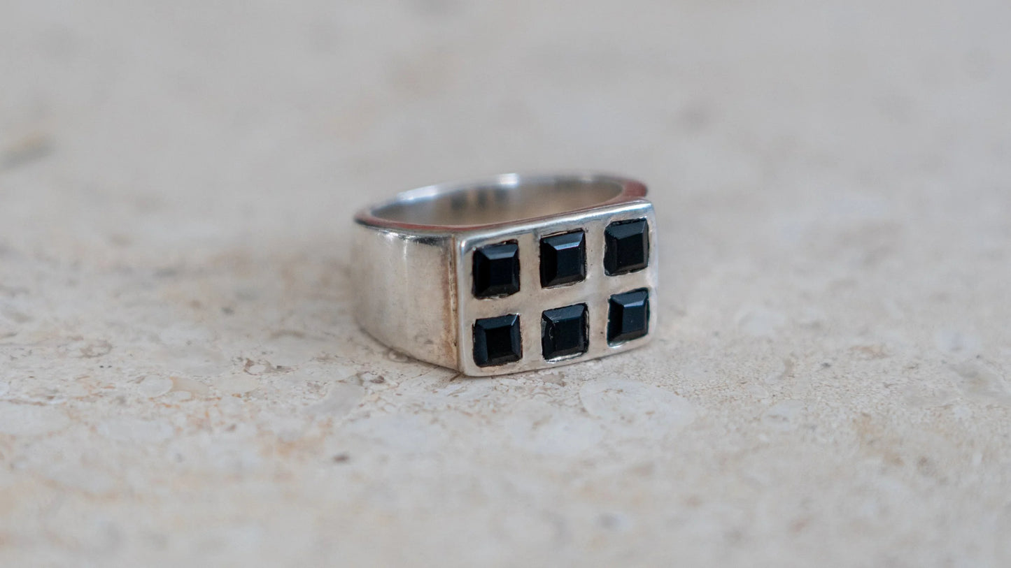 Unique 6 Piece Hematite Inlay Ring Size-11