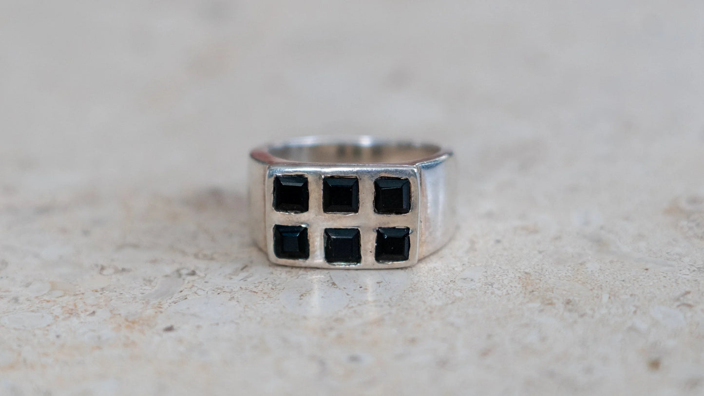 Unique 6 Piece Hematite Inlay Ring Size-11