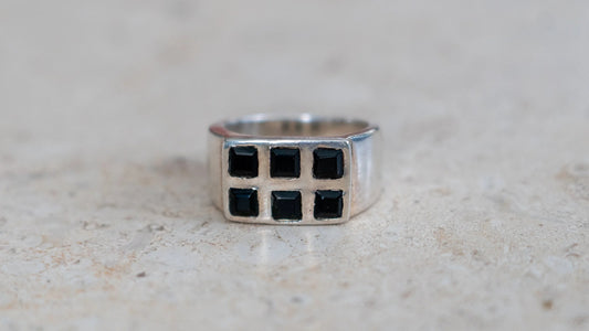 Unique 6 Piece Hematite Inlay Ring Size-11
