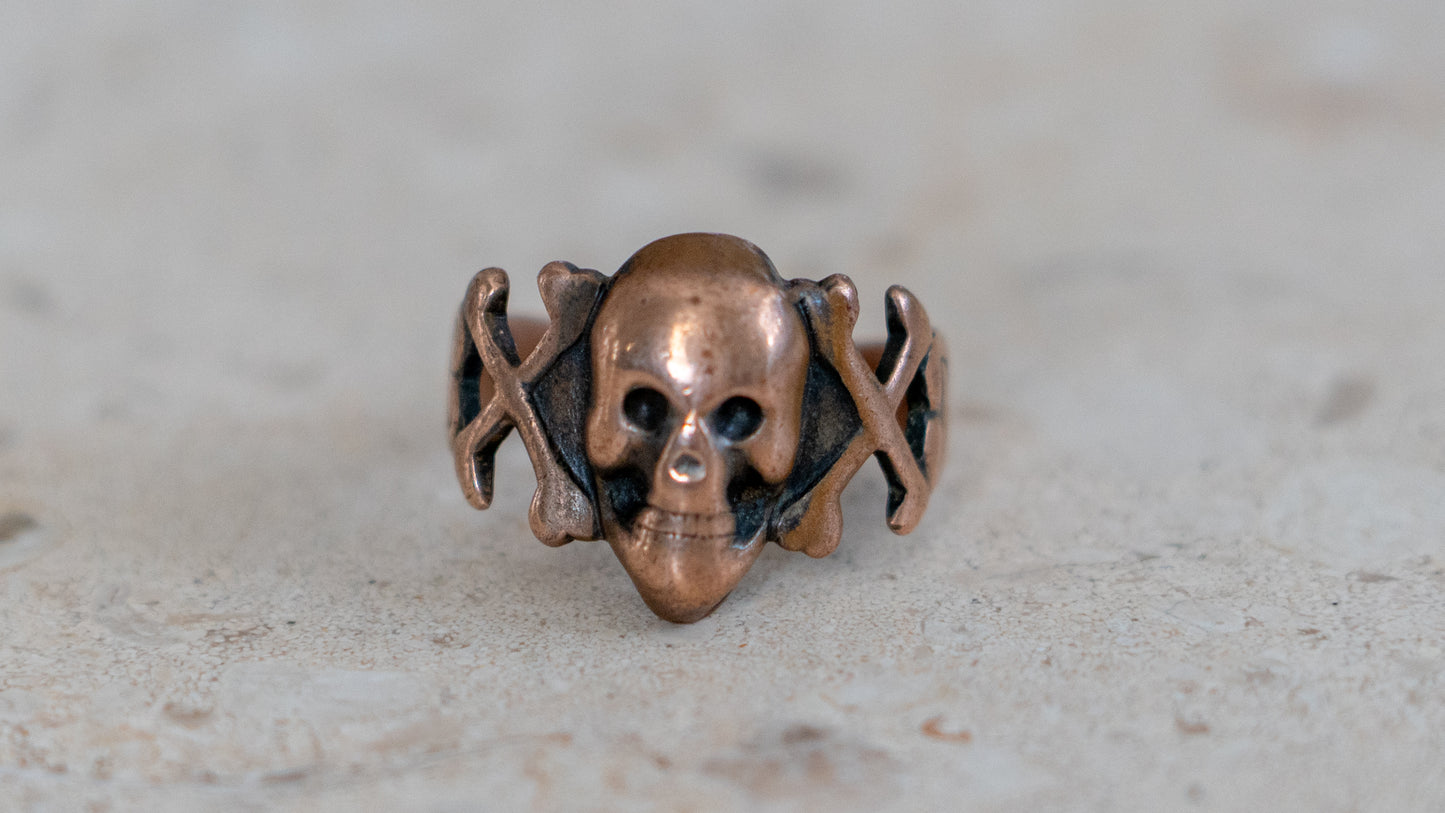 Rare 1930s Copper Novelty Skull Ring Size-9