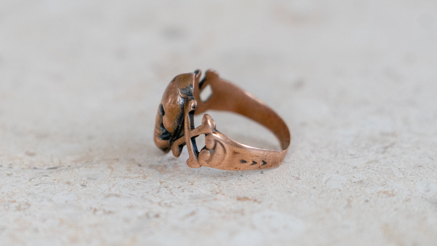 Rare 1930s Copper Novelty Skull Ring Size-9