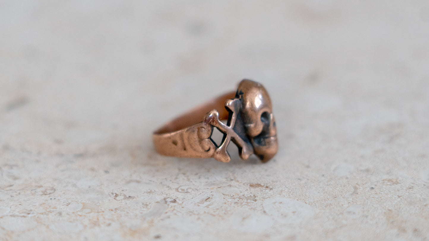 Rare 1930s Copper Novelty Skull Ring Size-9