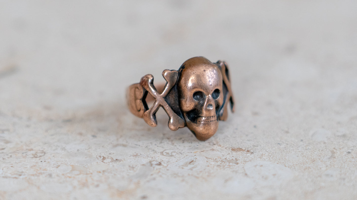 Rare 1930s Copper Novelty Skull Ring Size-9