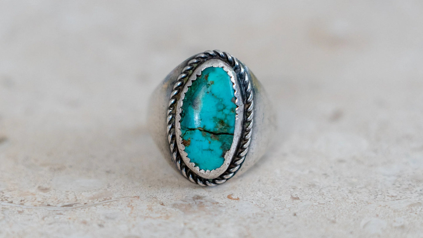 Old Pawn Dark Turquoise Soutwest Men's Ring Size-10
