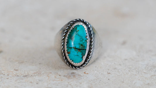 Old Pawn Dark Turquoise Soutwest Men's Ring Size-10