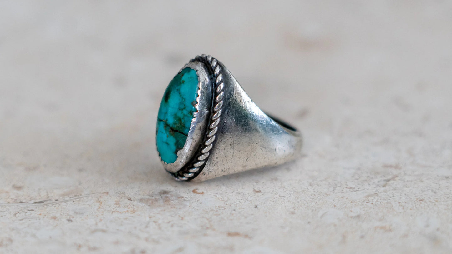 Old Pawn Dark Turquoise Soutwest Men's Ring Size-10