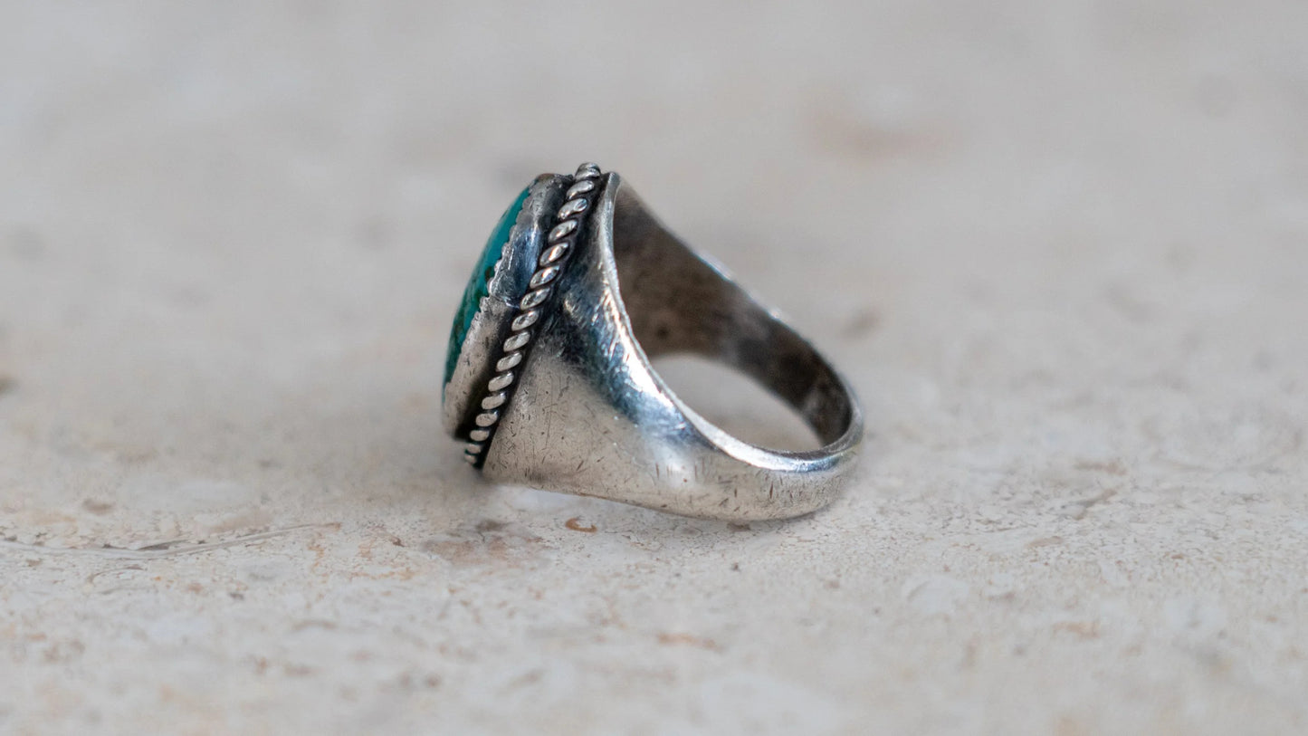 Old Pawn Dark Turquoise Soutwest Men's Ring Size-10