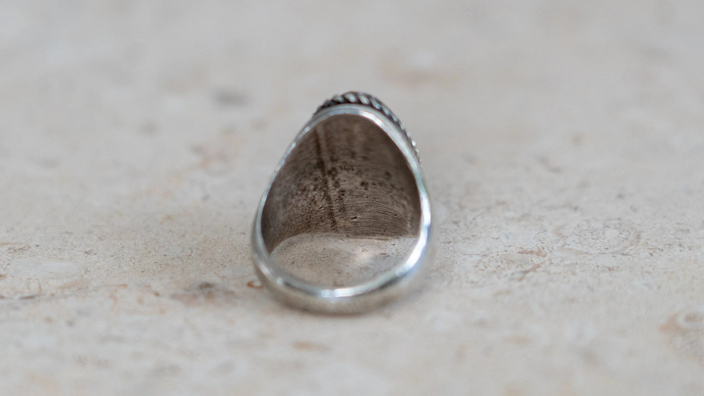 Old Pawn Dark Turquoise Soutwest Men's Ring Size-10