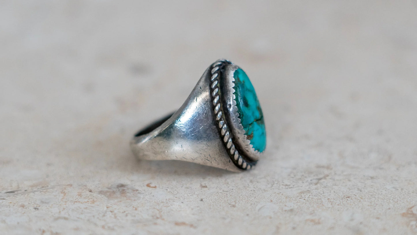 Old Pawn Dark Turquoise Soutwest Men's Ring Size-10