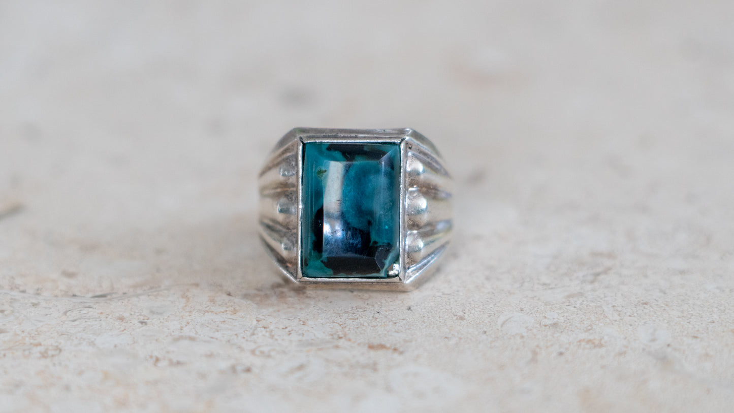 1950s Azurite Art Deco Styled Ring Size-11