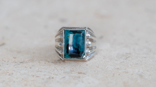 1950s Azurite Art Deco Styled Ring Size-11