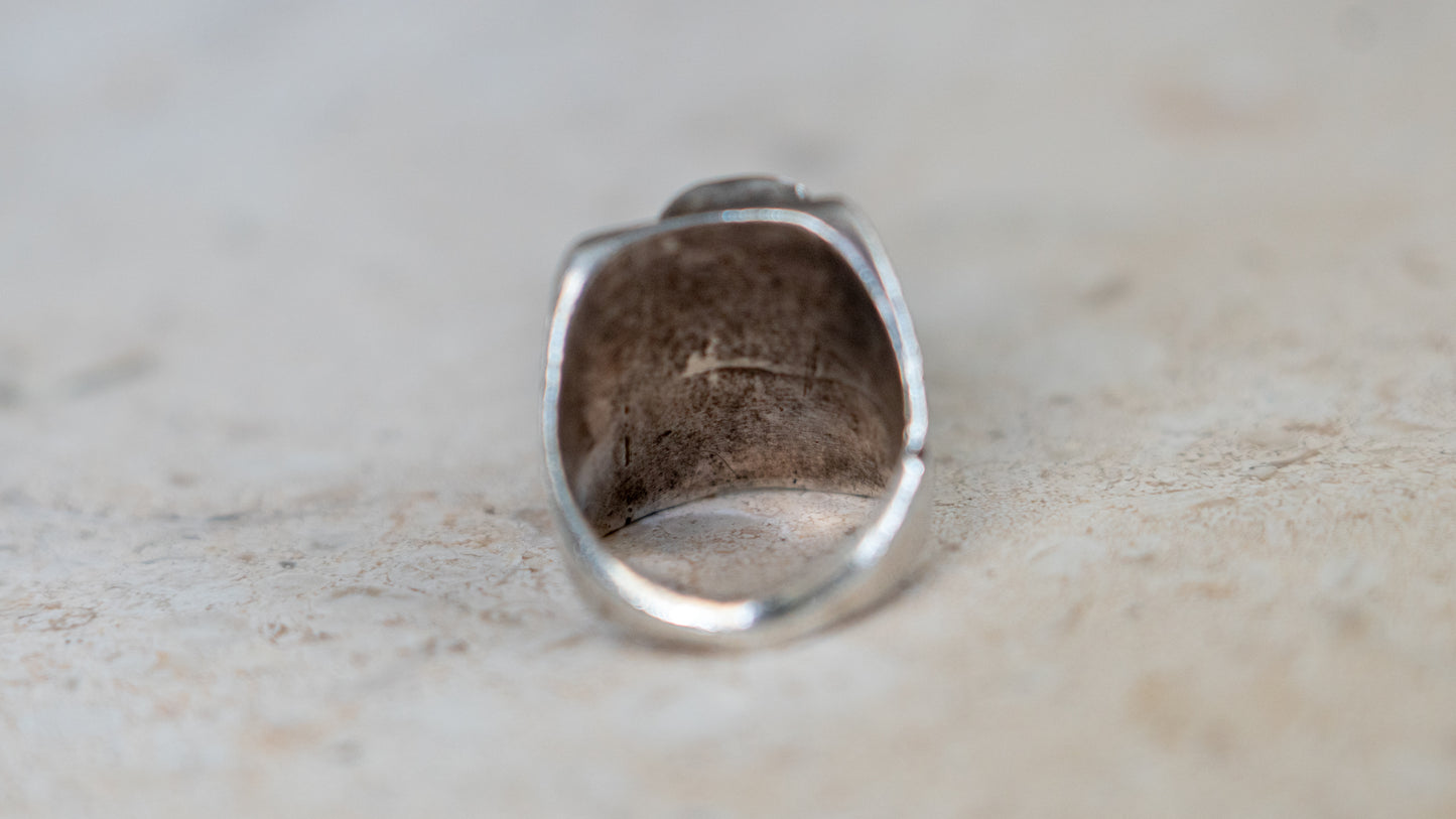 Chunky Mid Century Double Turquoise Inlay Ring Size-8.5