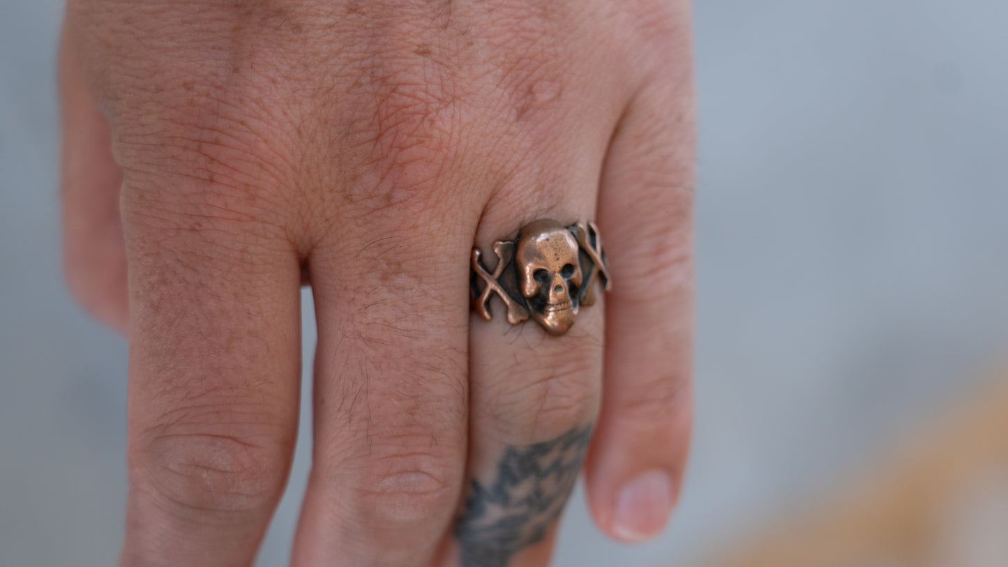 Rare 1930s Copper Novelty Skull Ring Size-9
