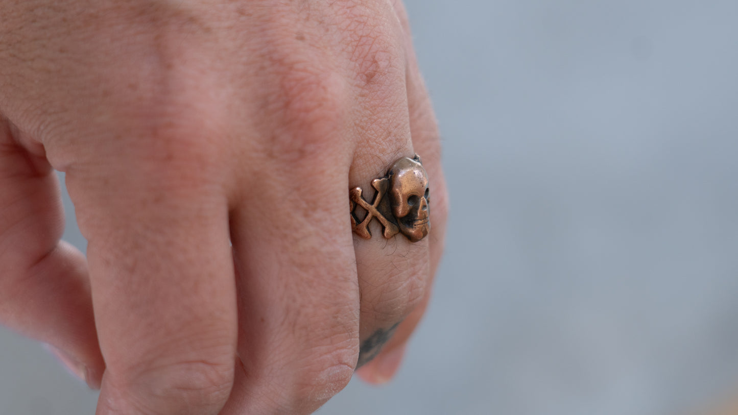 Rare 1930s Copper Novelty Skull Ring Size-9