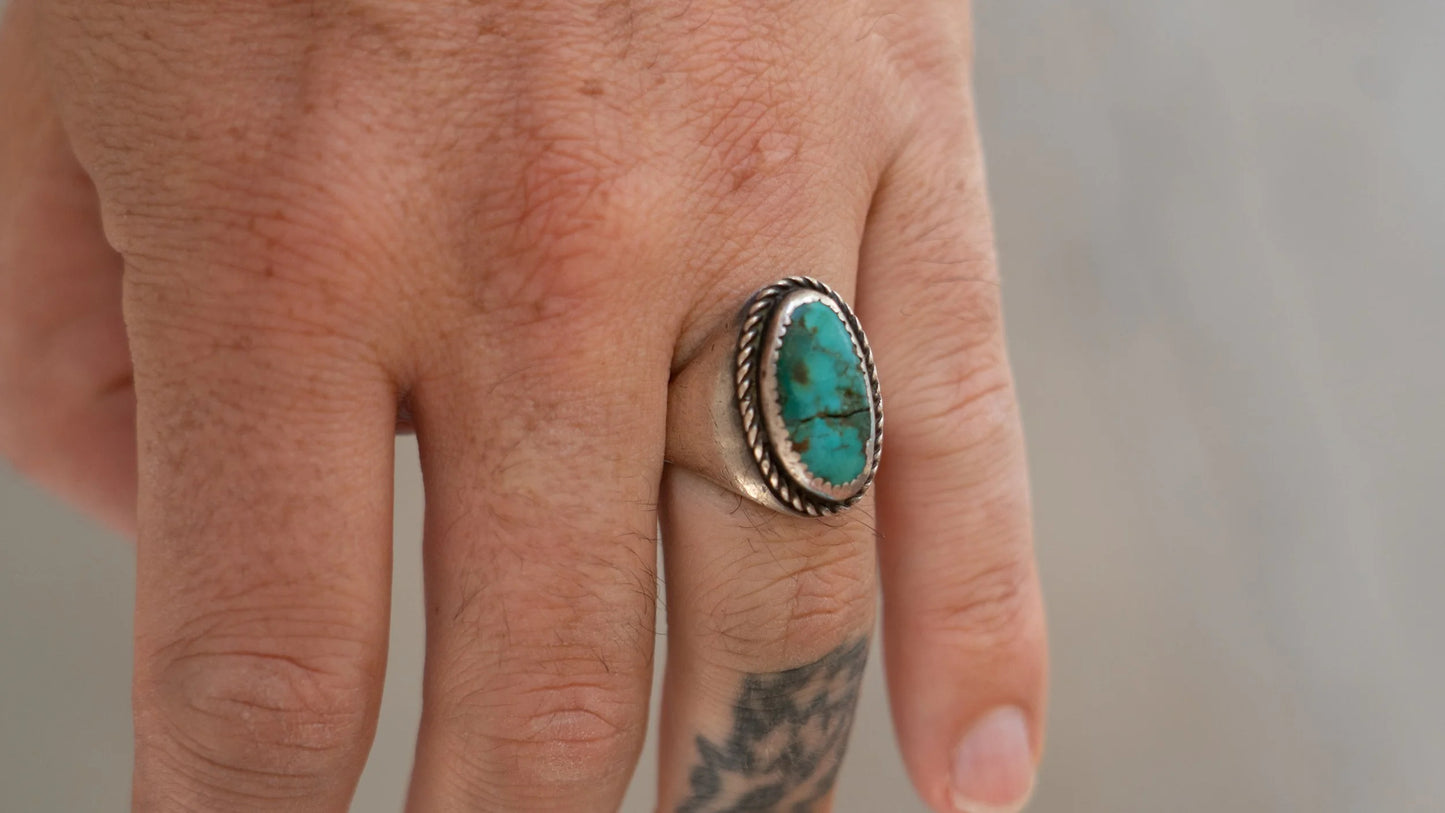 Old Pawn Dark Turquoise Soutwest Men's Ring Size-10