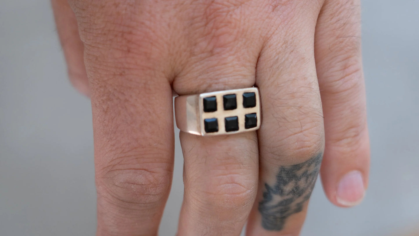 Unique 6 Piece Hematite Inlay Ring Size-11