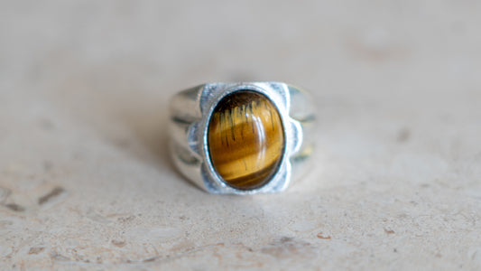 Art Deco Styled Tiger's Eye Ring Size-11