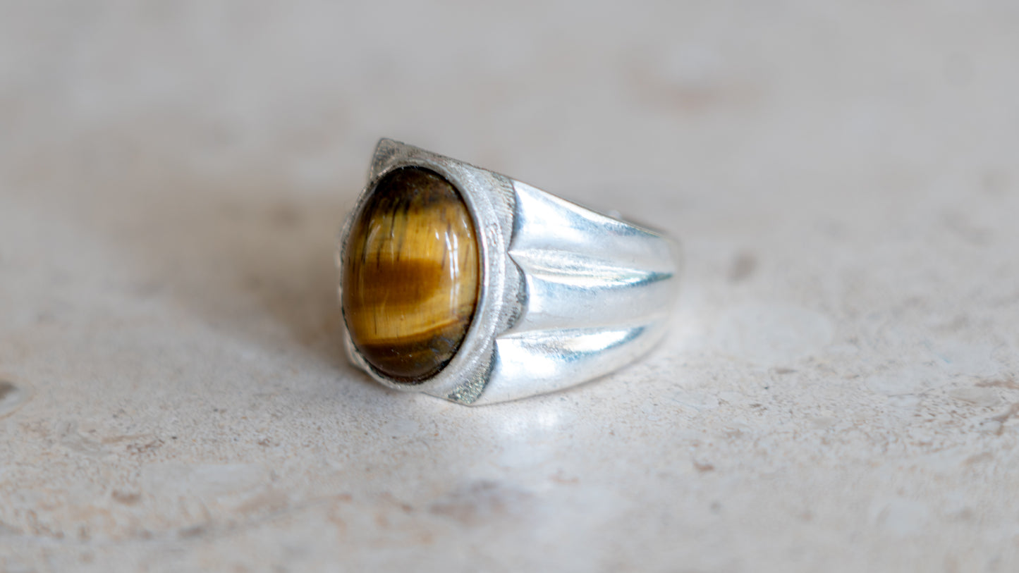 Art Deco Styled Tiger's Eye Ring Size-11