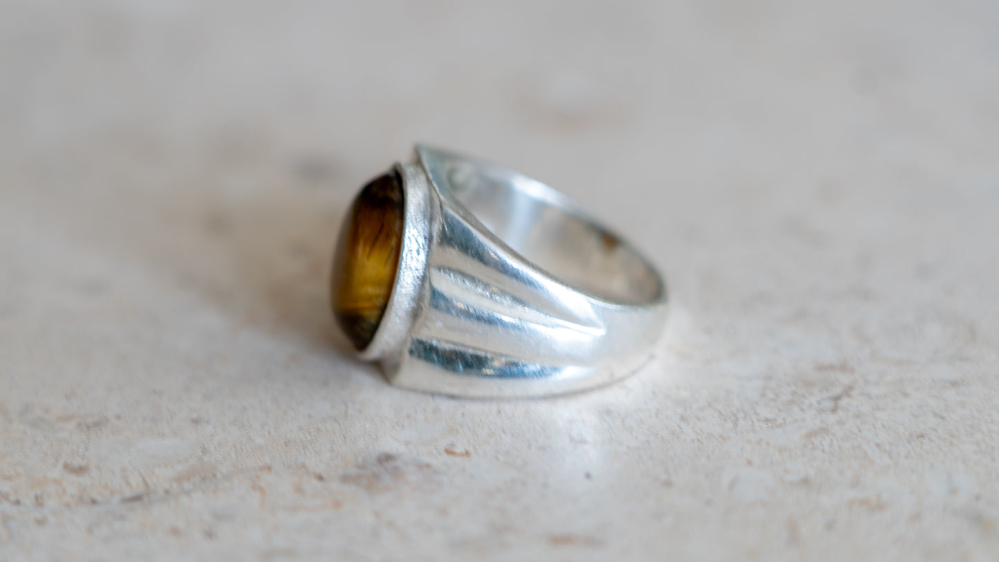 Art Deco Styled Tiger's Eye Ring Size-11