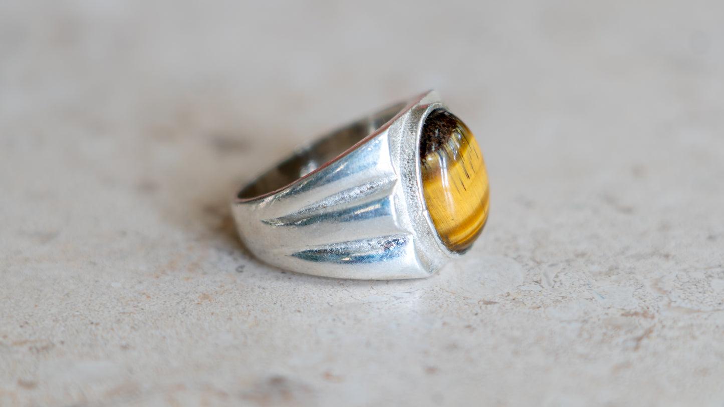 Art Deco Styled Tiger's Eye Ring Size-11