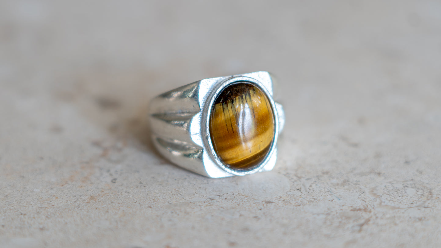 Art Deco Styled Tiger's Eye Ring Size-11
