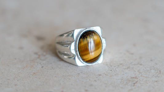 Art Deco Styled Tiger's Eye Ring Size-11