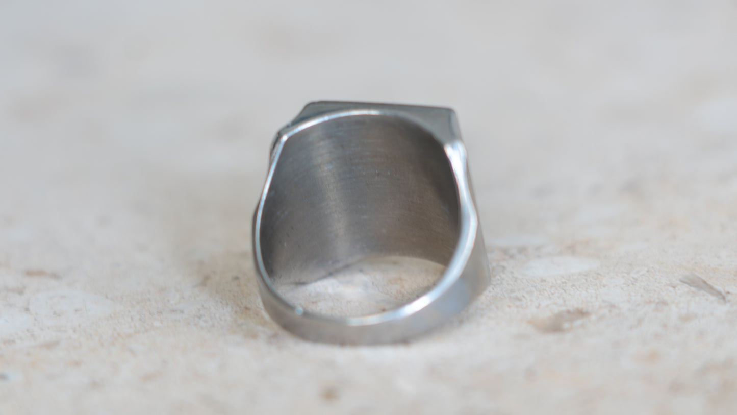 Intaglio Hematite 1940s Chrome Centurion Ring Size-10