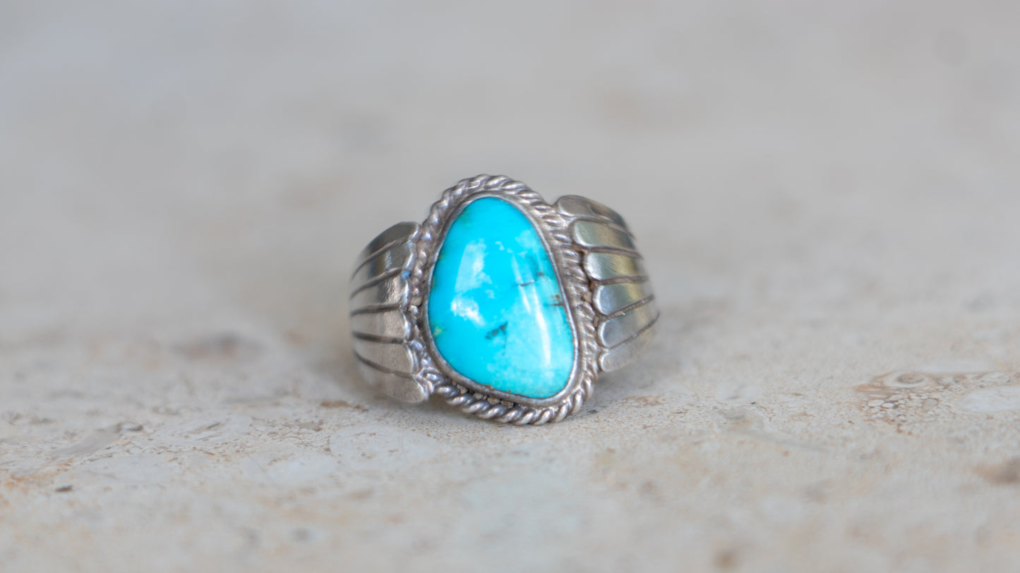 Southwestern Silver-smited Turquoise Southwest Ring Size-11