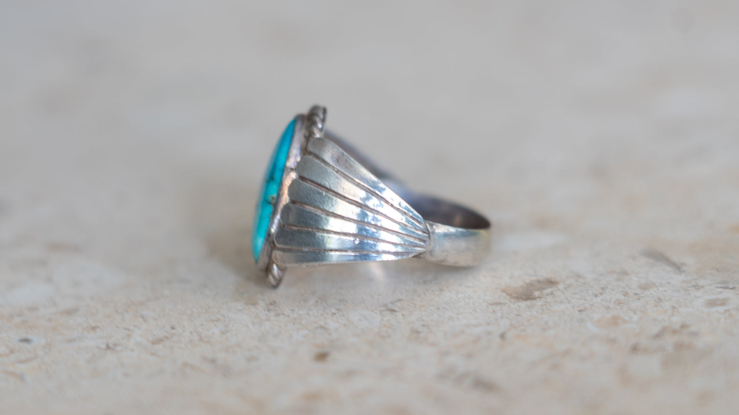Southwestern Silver-smited Turquoise Southwest Ring Size-11
