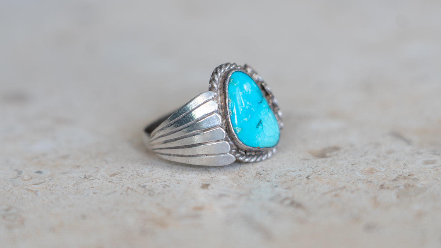 Southwestern Silver-smited Turquoise Southwest Ring Size-11
